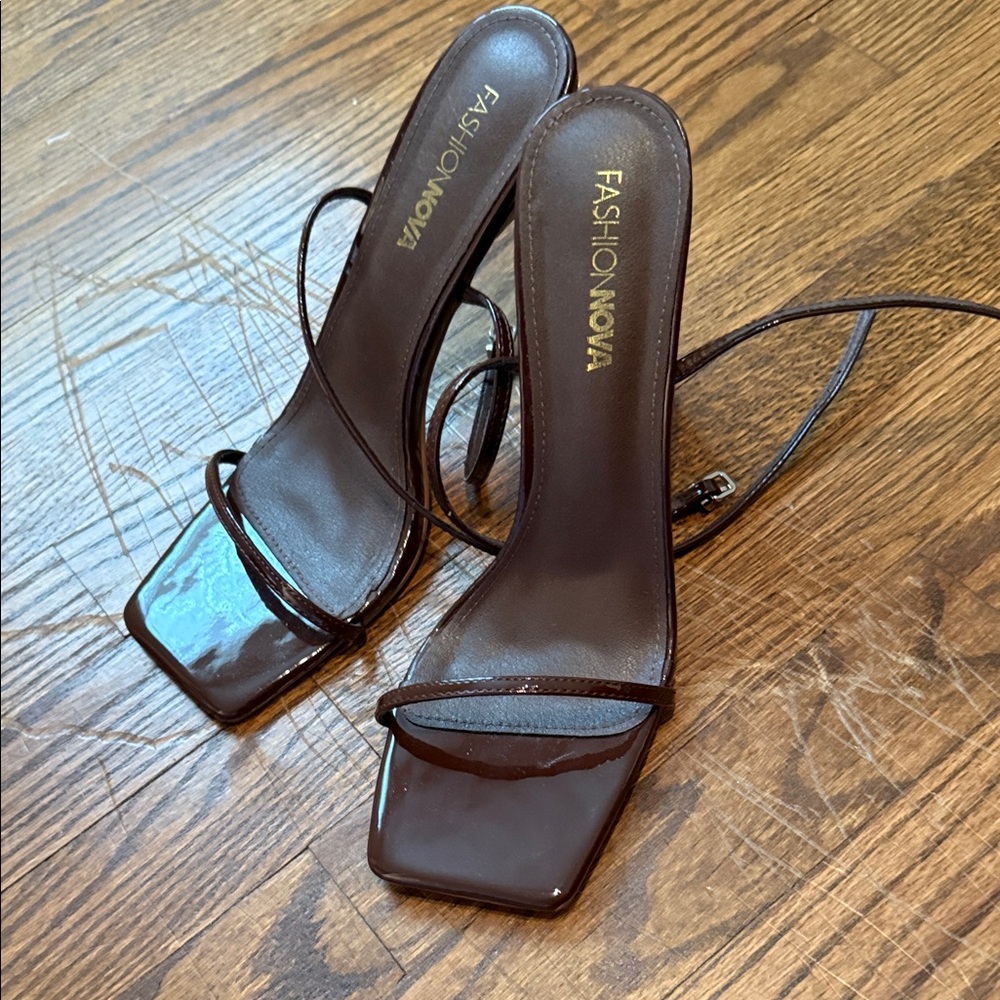 Fashion Nova Dark Brown Strappy Heels